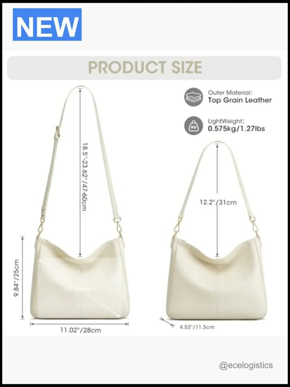 Genuine Leather Hobo Crossbody Bag with 2 Straps